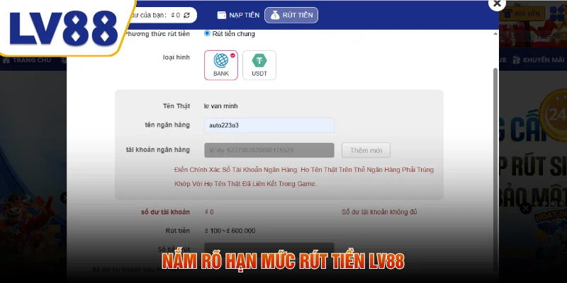 Nắm rõ hạn mức rút tiền LV88